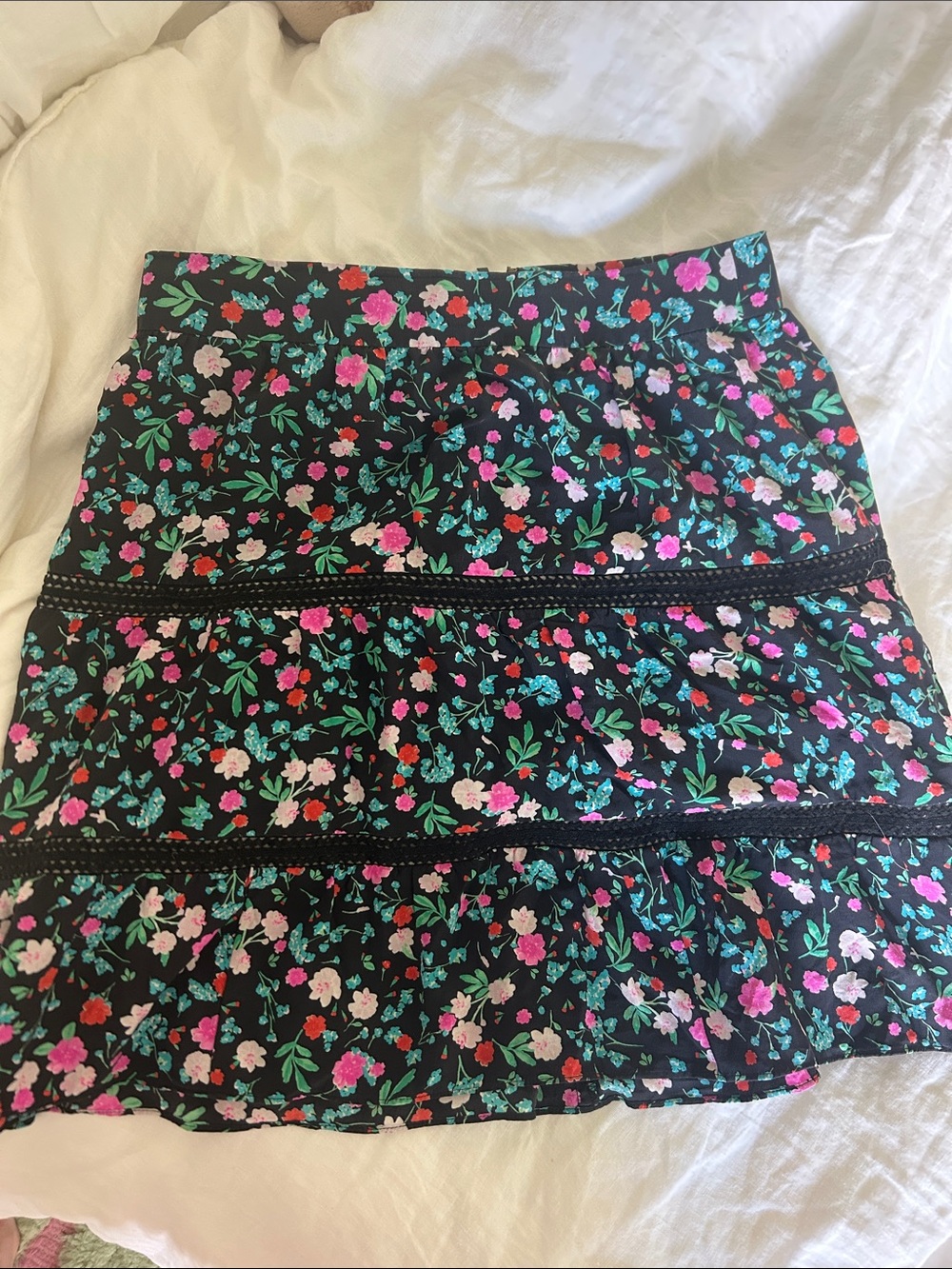kate spade Black Mini Skirt with Pink & Green Floral
